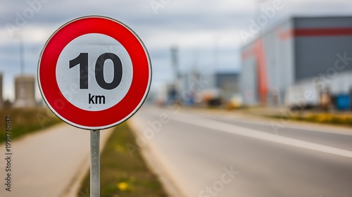 Speed Limit 10 km Sign on Roadside.