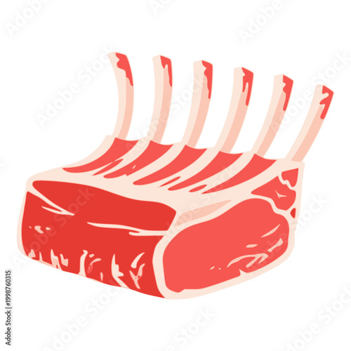 raw rib beef meat nature food healthy product organic flat color vector illustration template design