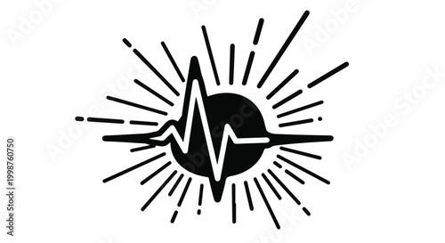 Abstract graphic symbol representing a heartbeat or pulse radiating outward.
