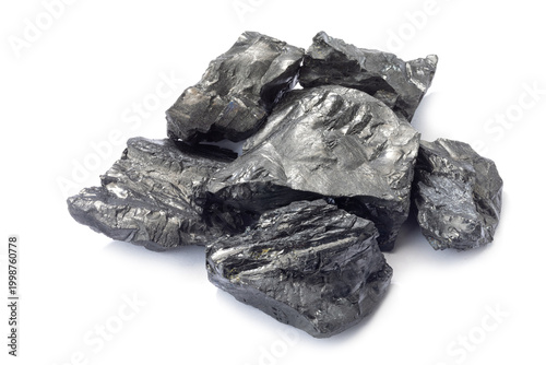 Several pieces of jet-black shungite
