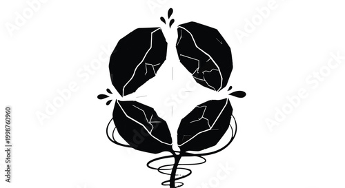 Four stylized black leaves arranged in a diamond shape with water droplets, representing growth and renewal.