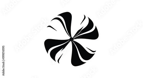 Abstract fan blades create a swirling motion effect representing wind energy and dynamic movement.