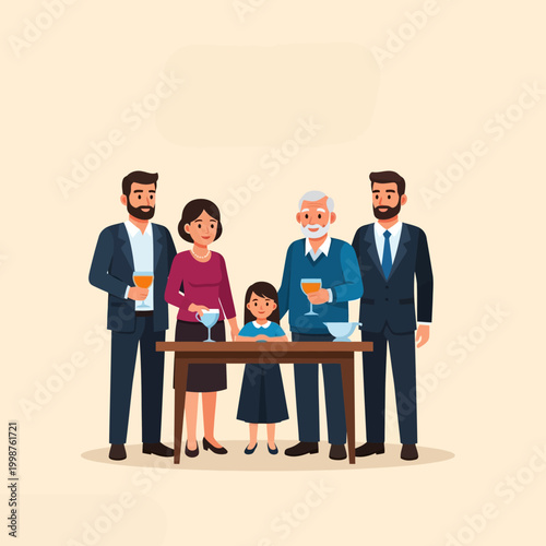 Family Gathering Celebrating Together Around a Table.