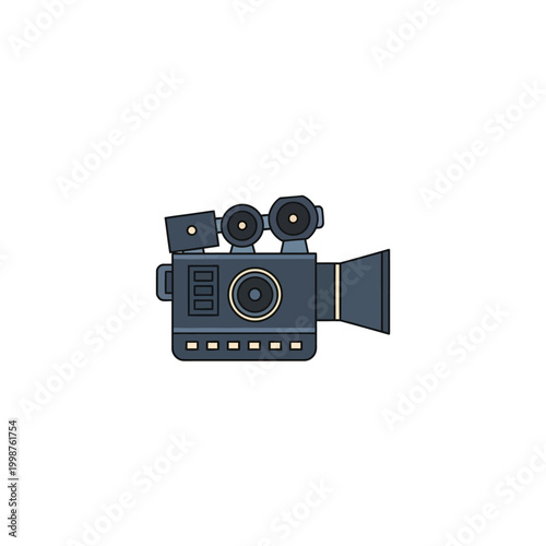 Vintage Film Camera Icon with Lens and Handle.