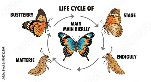 Life cycle of a butterfly stages.