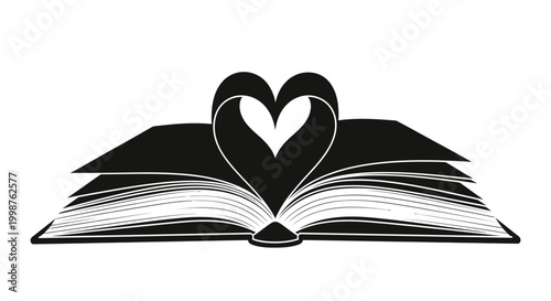 Open Book with Pages Forming a Heart Shape