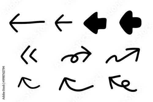 動きのある手書きの黒矢印セット