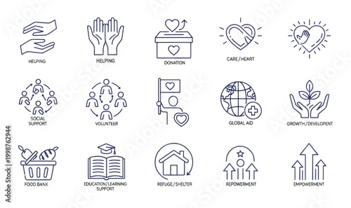 Premium 15 Charity  Social Support Icons - Modern Volunteer, Donation  Global Aid Symbols, Humanitarian Relief Graphics  Empowerment Icons for Non-Profit Design