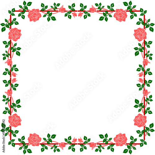 Rose Flower Floral Frame Border Illustration Isolated on White