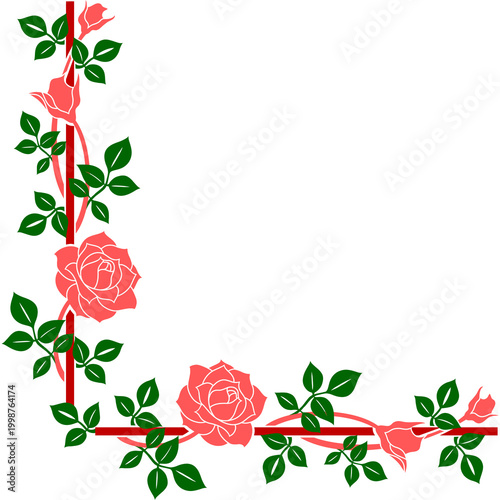 Floral Rose Corner Frame Decorative Illustration Isolated on White