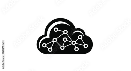 Cloud computing network connects nodes within a digital storage interface representing global data management.
