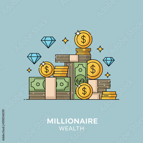 Stacks of Money and Diamonds Representing Wealth and Fortune.