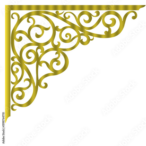Gold Ornamental Corner Border Decorative Design Isolated on White