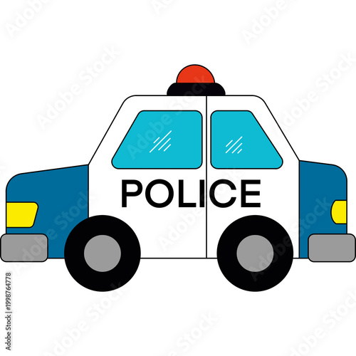 Cute Police Car Cartoon Illustration Isolated on White