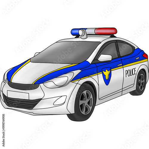 Police Car Patrol Vehicle Cartoon Illustration Isolated on White