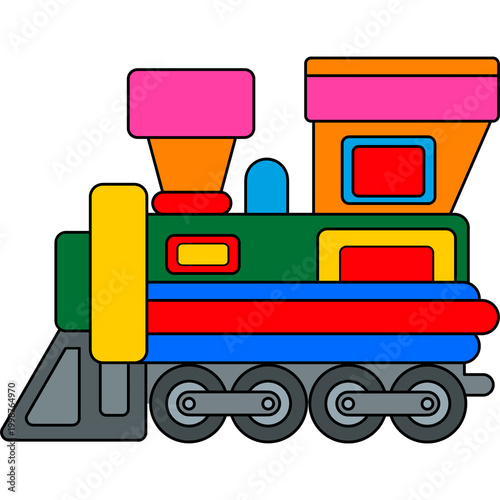 Cute Colorful Toy Train Cartoon Illustration Isolated on White
