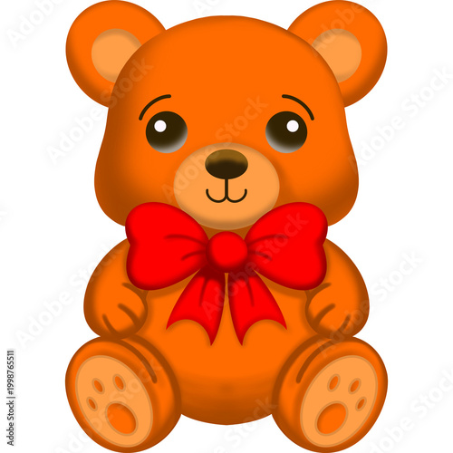 Cute Teddy Bear with Red Bow Cartoon Illustration