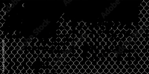 Holes in wire mesh of steel fence vector illustration. 3d realistic torn metal chains of net cage or construction barrier, broken boundary iron wires and chainlink of prison or metallic safety border.