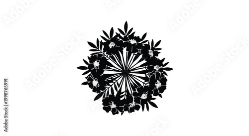 Flower arrangement composed of dark floral shapes creates a decorative botanical pattern element.