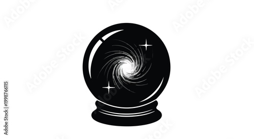Crystal ball displays a swirling nebula of magical energy inside this mystical black and white icon.