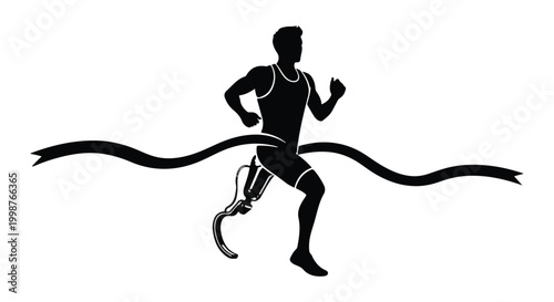 Athlete with a prosthetic leg crosses the finish line, symbolizing determination and achievement.