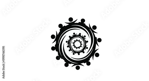 Community members form a circular spiral pattern representing unity and diverse social connection.