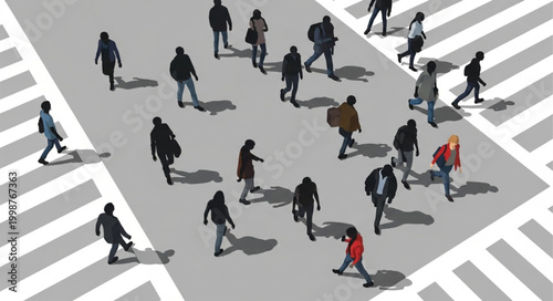 Diverse group of people crossing a busy city street at a crosswalk.