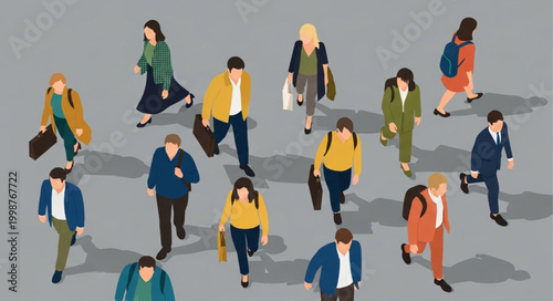 Diverse group of people walking in different directions.