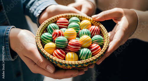 Hands holding a bowl of colorful sweets