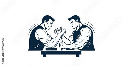Arm Wrestling Match Between Two Muscular Men, Strength Competition