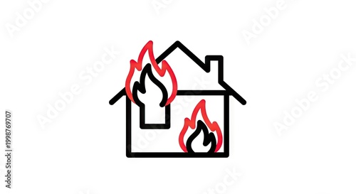 House on fire illustration emergency concept in outline style