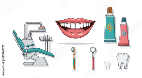 Dental care and oral hygiene elements.