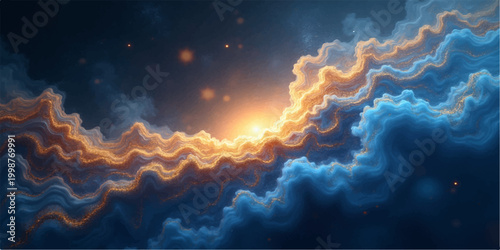 A dramatic sunset landscape where fire in the sky meets fire and smoke above the water, blending red sunlight and dark clouds into a beautiful abstract atmosphere