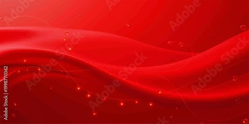 A flowing red silk background features smooth satin waves and a soft motion texture for an elegant abstract fabric wallpaper design