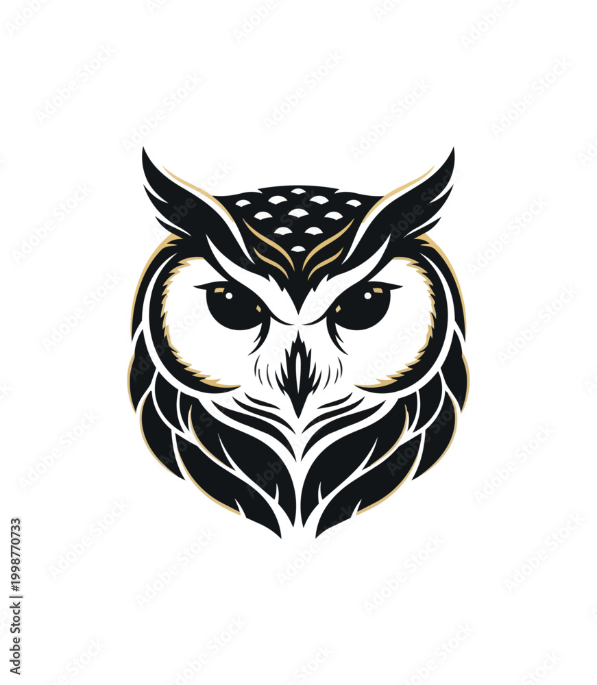 Fototapeta premium Stylized owl illustration against black background