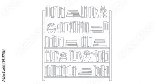 Minimalist Bookshelf Line Art Illustration