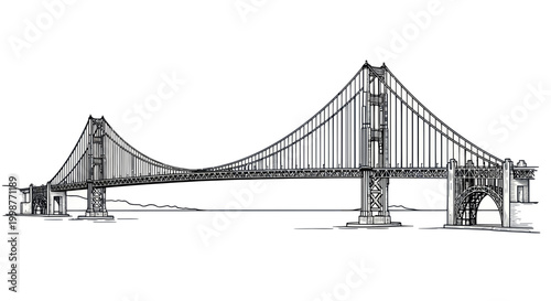 Suspension Bridge Drawing: Iconic Landmark, Architectural Engineering, Urban Infrastructure