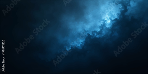 An abstract night nature texture of dark blue stormy clouds against a bright moonlit sky creates a moody cloudscape backdrop