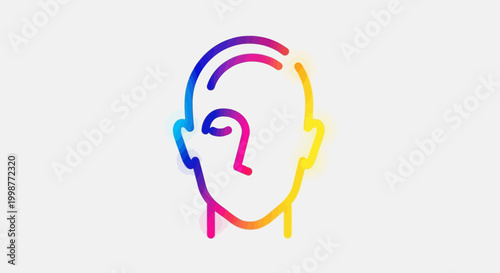 Abstract human head outline with vibrant gradient, minimalist line art, concept of identity and thought