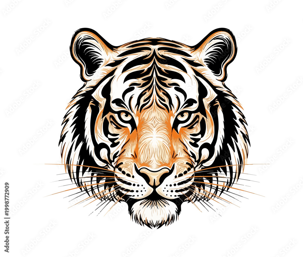 Fototapeta premium Tiger head illustration against black background