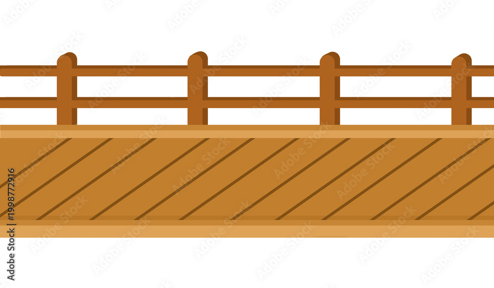 Obraz premium Wooden deck bridge with railing fence for park and outdoor landscaping