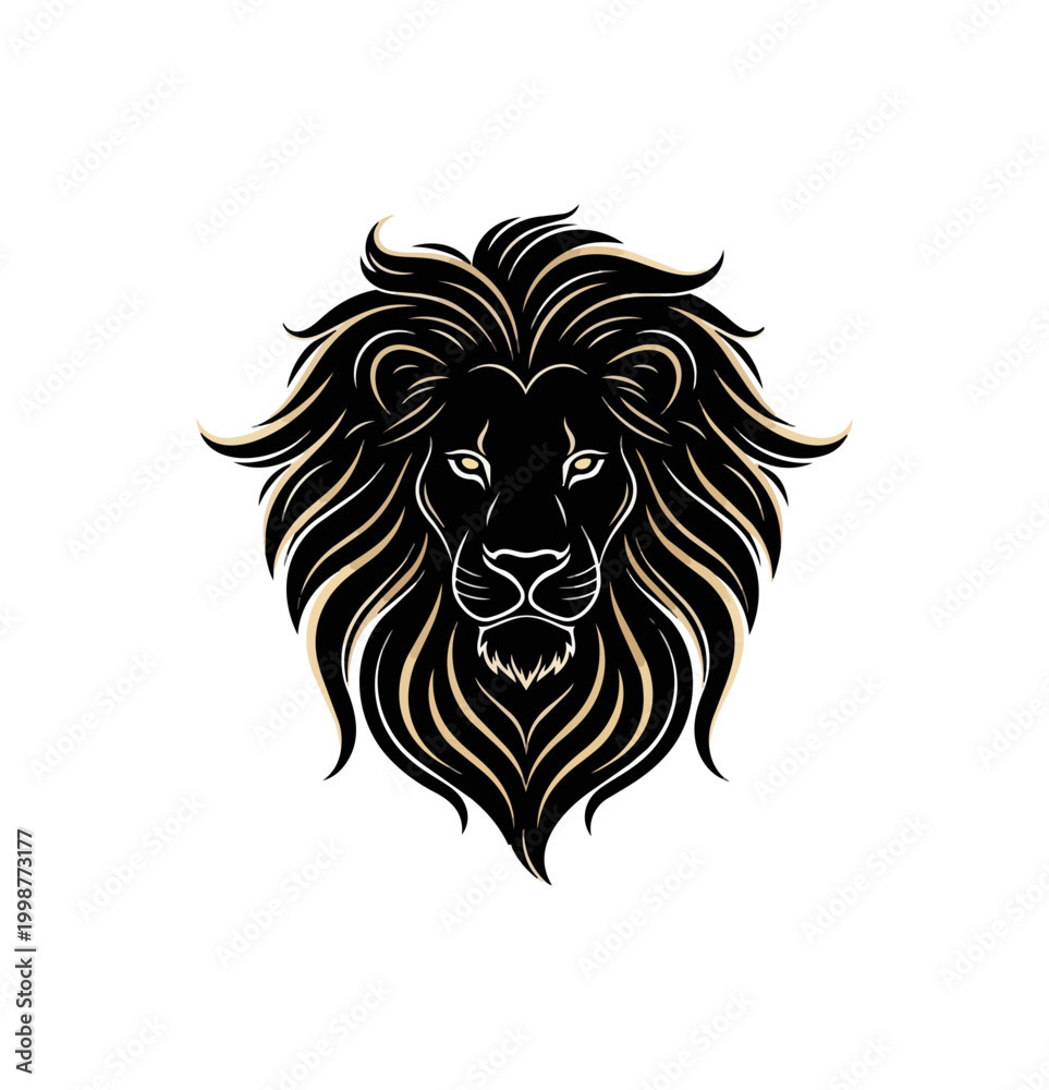 Obraz premium Lion head outline gold illustration on black background