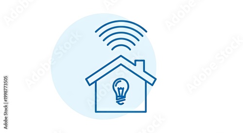 Smart home technology icon house light bulb and wireless signal