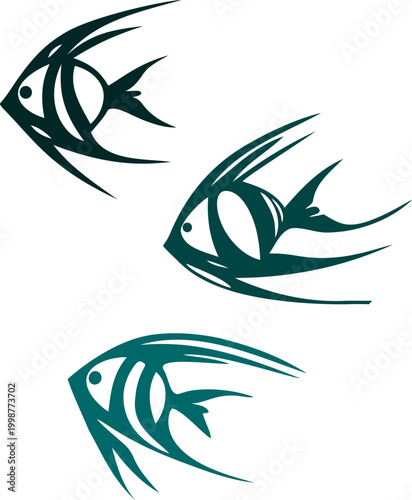 Tableau sur toile Set of stylized abstract angelfish silhouettes