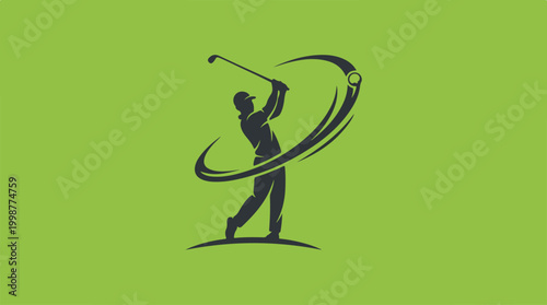 Golf Player in Action Swinging Club.