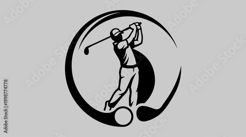Golf Player Swinging Club Silhouette Icon.