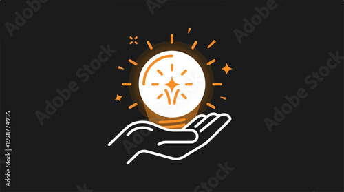 Hand Holding a Glowing Light Bulb.