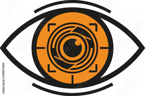 Stylized eye with orange iris details.