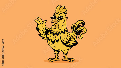 Yellow Cartoon Rooster Bird Animal.