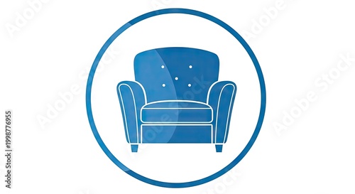 Blue armchair illustration inside a blue circle for design and decoration